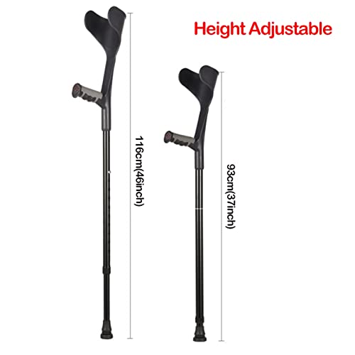 JJ Home Muletas de antebrazo for Adultos (1 Unidad), puños Abiertos, muletas de Altura Ajustable for Caminar, muletas de Aluminio for el antebrazo (Negro/Plateado) (Color : Black)