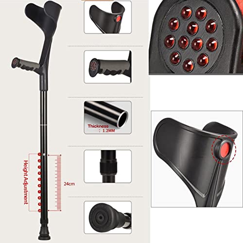 JJ Home Muletas de antebrazo for Adultos (1 Unidad), puños Abiertos, muletas de Altura Ajustable for Caminar, muletas de Aluminio for el antebrazo (Negro/Plateado) (Color : Black)