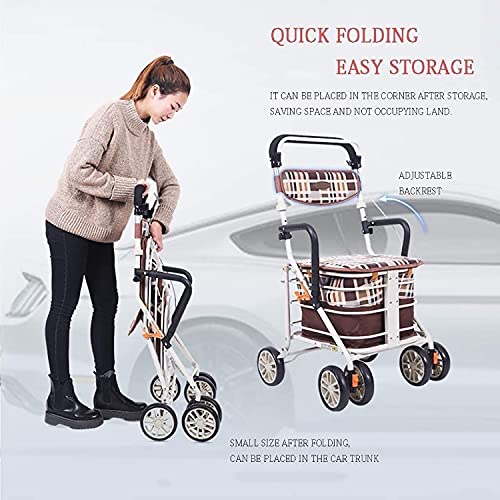 jjff Andadores con Ruedas, Asiento Ajustable En Altura para Ancianos, con Gran Espacio De Almacenamiento, Adecuado para Personas Mayores Y Personas con Movilidad Reducida.