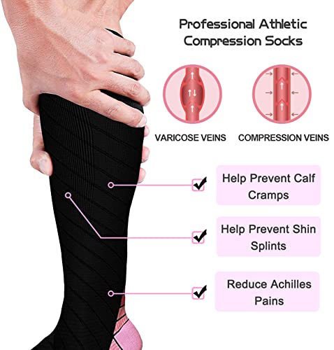 JJGS Medias de CompresióN 3 Pares, Calcetines Compresion para Mujeres y Hombres, Medias Compresivas de 20 A 30 mmHg para Uso CirculacióN y RecuperacióN, EnfermeríA, Viajes y Vuelo Pink-S/M