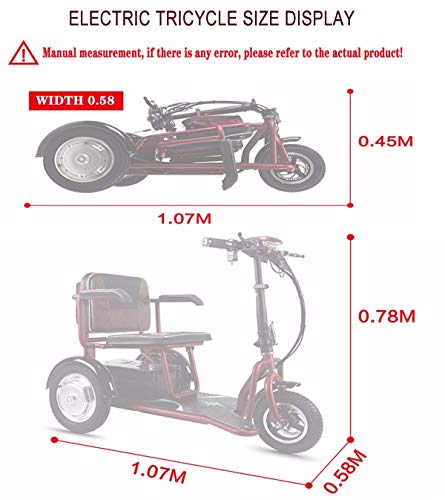 JJGS Scooter EléCtrico MinusváLido - Scooter Eléctrico de 3 Ruedas, 350W Motor Giratorio Sin escobillas, Batería de litio extraíble de 48V 20Ah, Ancianos discapacitados Inicio Coche eléctrico 48V/10AH