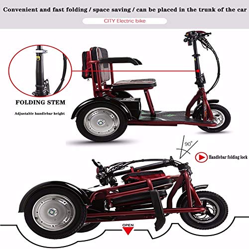 JJGS Scooter EléCtrico MinusváLido - Scooter Eléctrico de 3 Ruedas, 350W Motor Giratorio Sin escobillas, Batería de litio extraíble de 48V 20Ah, Ancianos discapacitados Inicio Coche eléctrico 48V/10AH