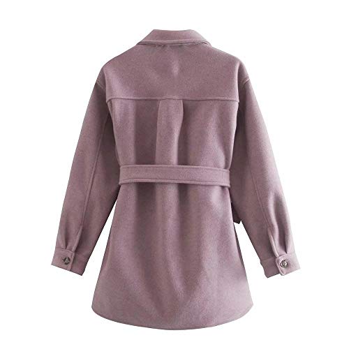 JNXFUZMG Mujeres 2020 Moda con cinturón Suelto Chaqueta de Lana Abrigo Vintage Manga Larga Bolsa Lateral Hembra Ropa Exterior Chic Abrigo (Color : Pink, Size : XS)