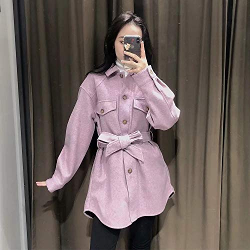 JNXFUZMG Mujeres 2020 Moda con cinturón Suelto Chaqueta de Lana Abrigo Vintage Manga Larga Bolsa Lateral Hembra Ropa Exterior Chic Abrigo (Color : Pink, Size : XS)