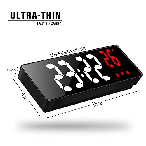 JQGO Reloj Despertador Digital, LED Pantalla Reloj Alarma Inteligente con Temperatura, Alimentado por Batería, Alarma Activada por Sonido, con Pantalla de Fecha y Función Despertado, Rojo