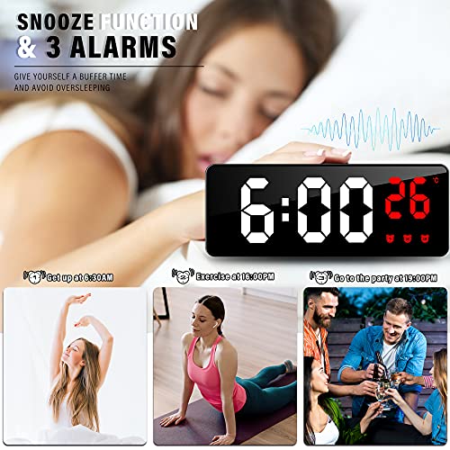 JQGO Reloj Despertador Digital, LED Pantalla Reloj Alarma Inteligente con Temperatura, Alimentado por Batería, Alarma Activada por Sonido, con Pantalla de Fecha y Función Despertado, Rojo
