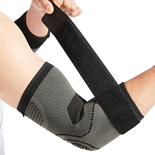 Juego de 2 coderas con correa para tendinitis, mangas de compresión para codo de tenista y codo de golfista, talla L