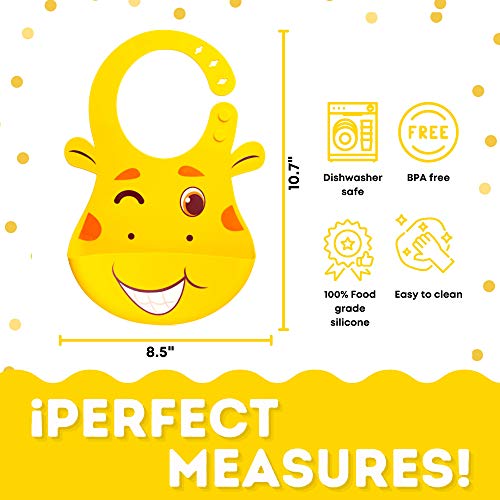 Juego de Vajilla en silicona sin BPA para bebes de 5 Piezas: Babero impermeable, plato antideslizante, cuchara y 2 tapas antiderrames. By MYRO Store.