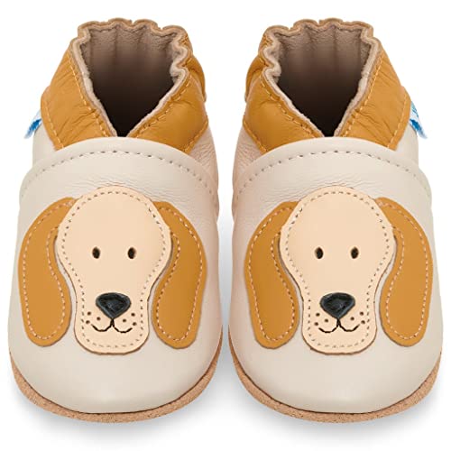 Juicy Bumbles - Zapatos de bebé de cuero suave con suela de gamuza - Zapatos pre andadores - Zapatos para cuna, perro Rufus, 18-24 meses (talla 24-25 EU)