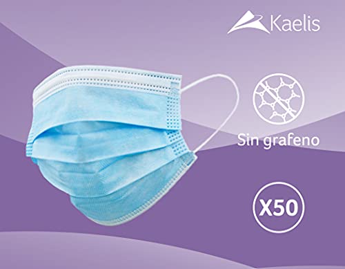 Kaelis Mascarilla quirúrgica homologada Tipo IIR – Caja 50 unidades - Mascarillas desechables - Sin grafeno – Eficacia de filtración ≥ 98% - 3 capas