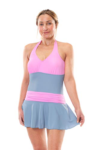KesVir Traje de baño para Mujer con Falda de incontinencia, Color Plateado, Talla 12