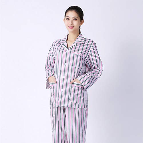 KESYOO 1 Juego de Pijamas de Mujer Suministro de Ropa Médica Pijamas de Algodón de Manga Larga Cómodos para Pacientes Encamados en El Hogar del Hospital (Franja Rosa Y Blanca Talla M)
