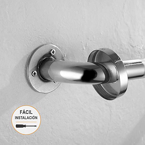 Kibath 141341 Asa de seguridad antideslizante 25cm de acero inoxidable 304 con acabado en cromo brillo y 6 puntos de anclaje, tacos y tornillos incluidos