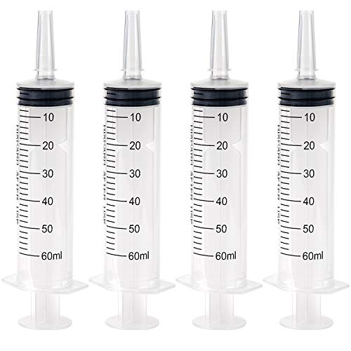 KINBOM Siringa 60 ml, Siringa di plastica sterile senza ago per laboratorio scientifico Esperimento, dosaggio, misurazione, irrigazione(4 pezzi)