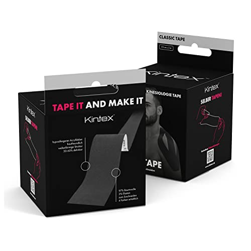 Kintex Cinta Kinesiology Classic 5cm x 5m, Cinta fisiológica, Cinta terapéutica, elástica, impermeable Negro