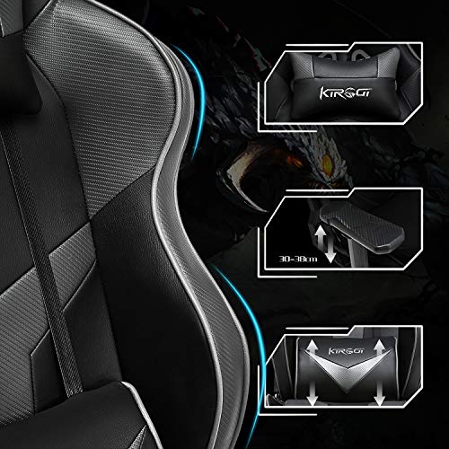 Kirogi Silla Gaming, Silla Gamers con reposapiés, Silla ergonómica de Ordenador con Soporte Lumbar, PC Silla de Adultos para Juegos, Silla Oficina Grande con Cuero de Fibra de Carbono.Gris