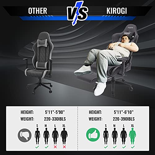 Kirogi Silla Gaming, Silla Gamers con reposapiés, Silla ergonómica de Ordenador, Silla reclinable de Adultos para Juegos de PC, Silla de Oficina Grande con Cuero de Fibra de Carbono.Gris