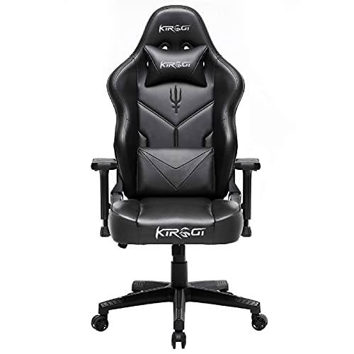 Kirogi Silla Gaming, Silla Oficina ergonómica reclinable, Sillas Gamer para Adultos, Silla pc Grande y Alta de Fibra de Carbono de Cuero. Negro