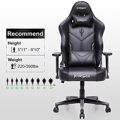 Kirogi Silla Gaming, Silla Oficina ergonómica reclinable, Sillas Gamer para Adultos, Silla pc Grande y Alta de Fibra de Carbono de Cuero. Negro