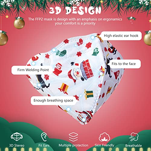 KKmier Mascarillas FFP2 de Navidad 40 Pcs, Mascarillas [Certificada CE 2834] con Pendientes Elásticos , Protección de 5 capas y Filtración de Partículas (EFP) ≥95%.