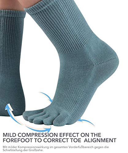 Knitido Dr. Foot® Hallux Valgus | Calcetines con dedos para juanetes, media pierna, Talla:35-38, Colores:azul-gris (854)
