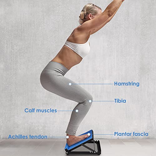 KOSIEJINN Slant Board Hogar Plegable 5 Posiciones Tablero Inclinado Pedal Estiramiento Fitness Ajustable con Almohadilla Antideslizante Plantar para Fascia Costilla Talón Entrenamiento Aquiles (Azul)