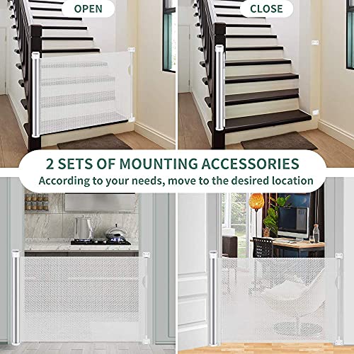 KYG Barrera Seguridad Niños Escalera, de Aluminio, Alta 89cm y Ancho hasta 140cm Puerta Seguridad Bebé Extensibles, Barrera Escalera Bebé para Uso en Interiores y Exteriores, Blanco