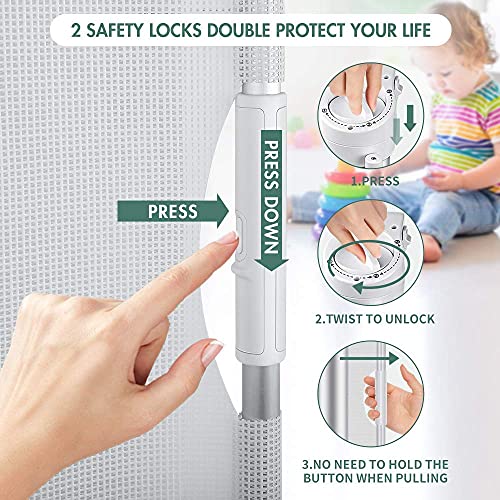 KYG Barrera Seguridad Niños Escalera, de Aluminio, Alta 89cm y Ancho hasta 140cm Puerta Seguridad Bebé Extensibles, Barrera Escalera Bebé para Uso en Interiores y Exteriores, Blanco