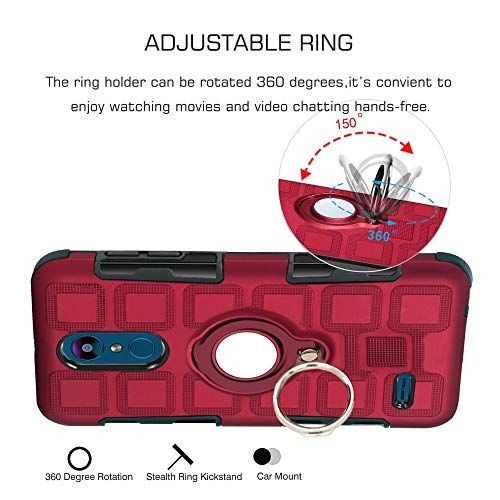 Labanema LG K8 2018 / K9 2018 Funda, 360 Rotating Ring Grip Stand Holder Capa TPU + PC Shockproof Anti-rasguños teléfono Caso protección Cáscara Cover para LG K8 2018 / K9 2018 - Rojo