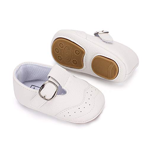 LACOFIA Zapatillas Antideslizantes para bebé niño Zapato Primeros Pasos de Cuero Suave de PU para bebé Blanco 6-12 Meses
