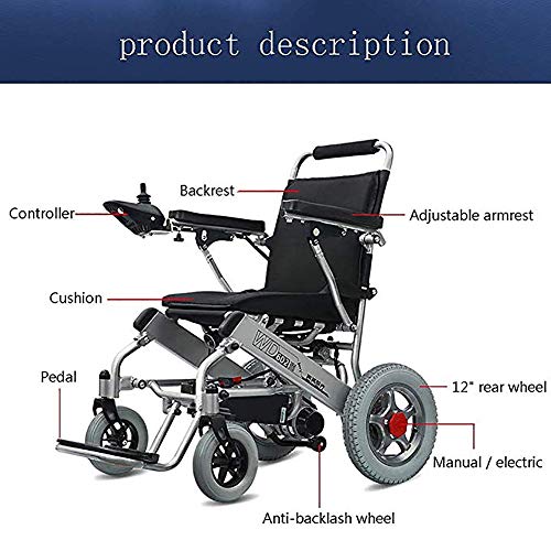 LAOSAN Silla de Ruedas eléctrica, Plegable Ancianos minusválidos Ayuda de Coches de Edad Avanzada Inteligente automática compacta portátil Ligero Vespa,20a/25km