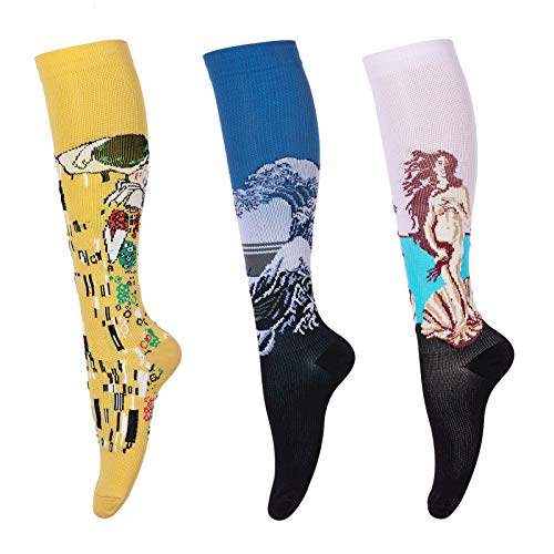 LEOSTEP Calcetines de compresión para hombres y mujeres (3 pares) antideslizantes de tubo largo, ideal para correr, enfermera, viajes, vuelo, embarazo 15-25 mmHg