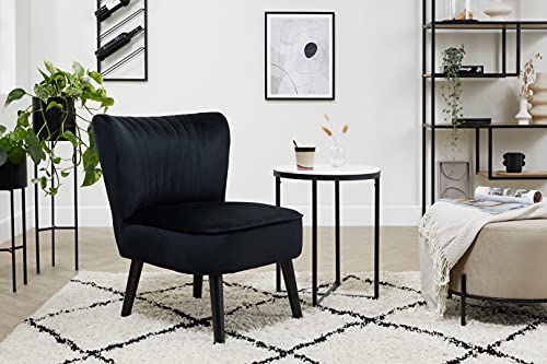 LIFA LIVING Butaca Terciopelo, Color Negro, butaca de Espera, sillón tapizado Vintage, Silla con Patas de Madera, Capacidad hasta 100 kg