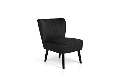 LIFA LIVING Butaca Terciopelo, Color Negro, butaca de Espera, sillón tapizado Vintage, Silla con Patas de Madera, Capacidad hasta 100 kg