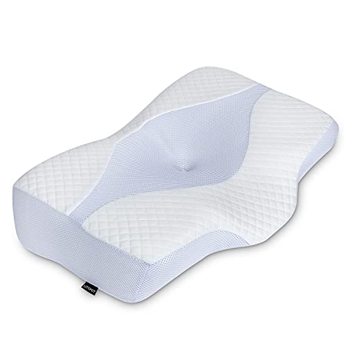LITSPOT Almohada Cervical Viscoelástica para Dormir Almohada Ergonómica para Relajarse de Dolor del Cuello y Hombro, Almohadas Ortopedica para Durmiente Lateral, Funda Lavable - 61*41*11/9