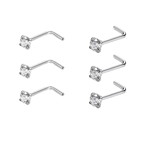 Liuxn 10 Piezas Piercing de Nariz Curvado Pendiente de Nariz de Acero Quirúrgico Barra Curvada de Zirconia Cúbica Joyería de Piercing de Nariz de L, 20 Gauge