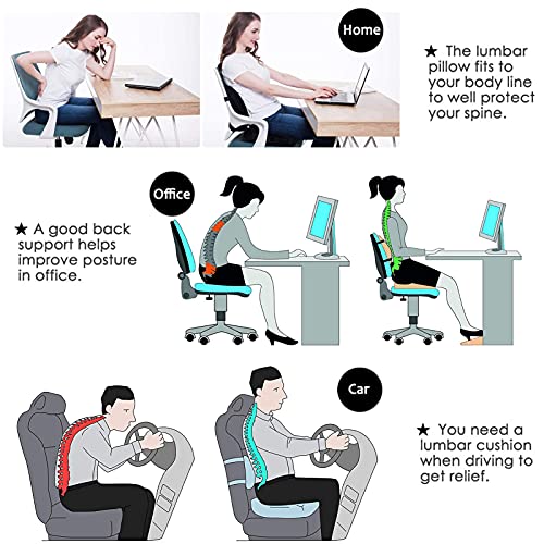 LIVEHITOP Almohada Lumbar Cojin Espuma de Memoria con Correa, Ergonomico Respaldo Lumbares Espalda para Silla Oficina, Asiento Coche, Camión, Silla Ruedas (Negro)