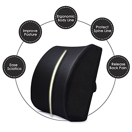 LIVEHITOP Almohada Lumbar Cojin Espuma de Memoria con Correa, Ergonomico Respaldo Lumbares Espalda para Silla Oficina, Asiento Coche, Camión, Silla Ruedas (Negro)