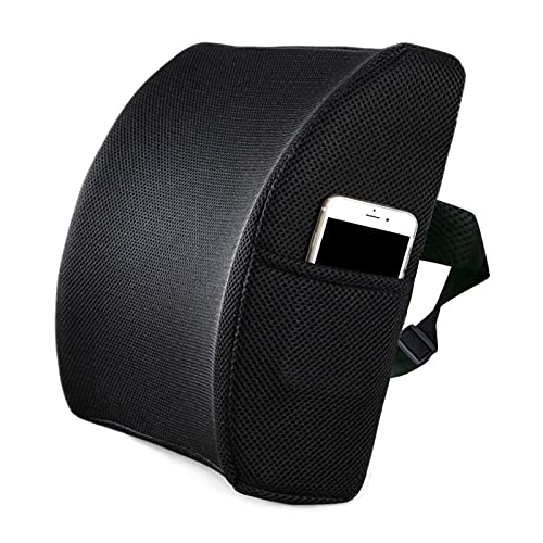 LIVEHITOP Almohada Lumbar Cojin Espuma de Memoria con Correa, Ergonomico Respaldo Lumbares Espalda para Silla Oficina, Asiento Coche, Camión, Silla Ruedas (Negro)