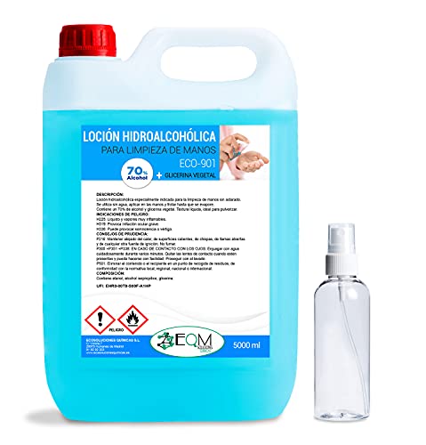 Loción Hidroalcohólica para manos | EFICACIA CERTIFICADA POR LABORATORIO | 70% Alcohol garantizado | Ecosoluciones Químicas ECO- 901 | 5 L