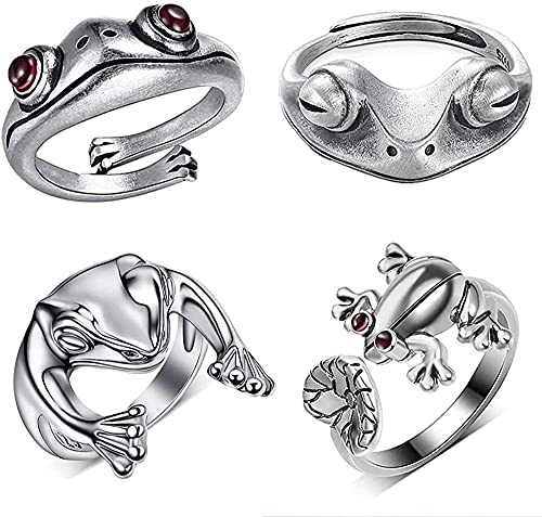LOLIAS 4 Anillos Abiertos Rana Anillos Puño Abierto de Rana Vintage Anillo Animal Lindo Ajustable Anillo de Dedo Rana Punk Anillo Apilable de Nudillos Apilable Joyería para Mujeres Hombres