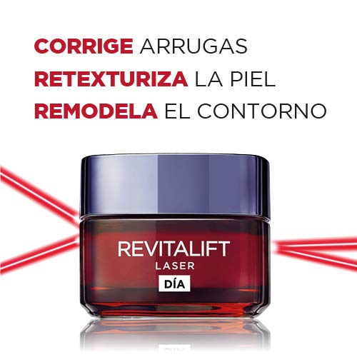 L'Oréal Paris Crema de Día Anti-Edad Intensiva Revitalift Láser, Con Pro- Xylane Concrentrado, Corrige arrugas, retexturiza la piel y remodela el rostro, 50 ml