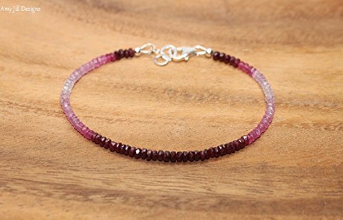 LOVEKUSH 925 Sterling Silver 2.5-3mm Stracking Multi Pink Sapphire & Ruby Bracelet Rondelle, Faceted 7" for Mens, Womens, GF, BF & Adult.