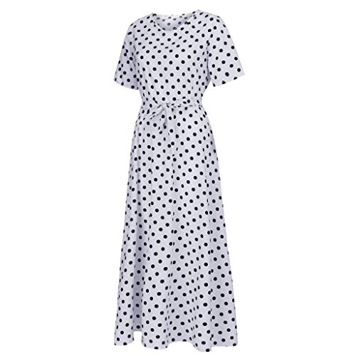 LRWEY Vestido largo de la moda de las mujeres del O-cuello de manga corta de la playa del vestido de lunares del vendaje maxi vestido