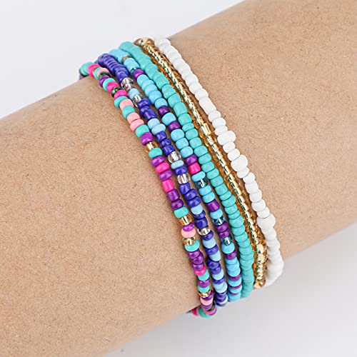 LUTER 6 Piezas Tobilleras Cuentas Pulsera Elástica Bohomenian Tobilleras Colores Cuentas Coloridas Hechas a Mano Joyería para Niñas Mujeres