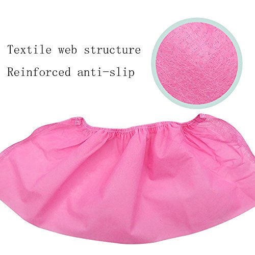LZYMSZ Overshoes Desechables Desechables Antideslizante Duradera Cubierta de Zapatos de una Sola vez No Tejido de Zapatos de Tela Cubre 100 piezas (PINK)