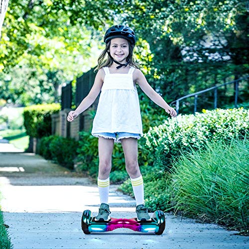 M MEGAWHEELS Hoverboard con Silla, Patinete electrico Auto Equilibrio 6.5 Pulgadas con Bluetooth, Fuerte Dual Motor y Hoverboard LED es un Regalo para niños.(Violet-Cyan)