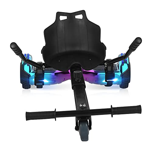 M MEGAWHEELS Hoverboard con Silla, Patinete electrico Auto Equilibrio 6.5 Pulgadas con Bluetooth, Fuerte Dual Motor y Hoverboard LED es un Regalo para niños.(Violet-Cyan)
