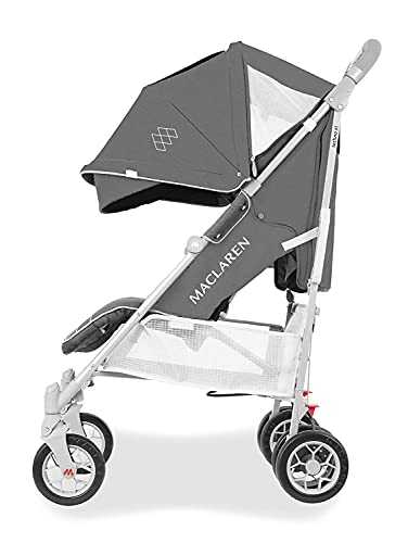Maclaren Techno Arc silla de paseo tipo paraguas ligero, Para niños de recién nacidos hasta 25 kg, capota extensible con factor UPF 50+ y asiento reclinable, Accesorios incluidos, Gris oscuro/plateado