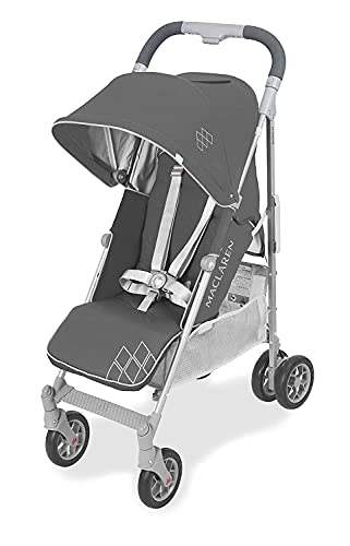 Maclaren Techno Arc silla de paseo tipo paraguas ligero, Para niños de recién nacidos hasta 25 kg, capota extensible con factor UPF 50+ y asiento reclinable, Accesorios incluidos, Gris oscuro/plateado